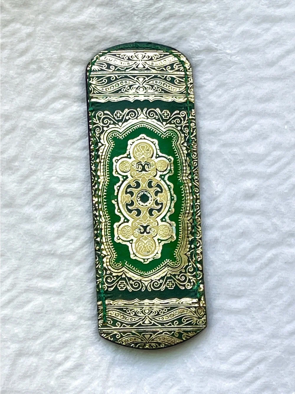 VTG Italian Florentine Leather Pocket Comb Case Gold Gilt Green Tooled
